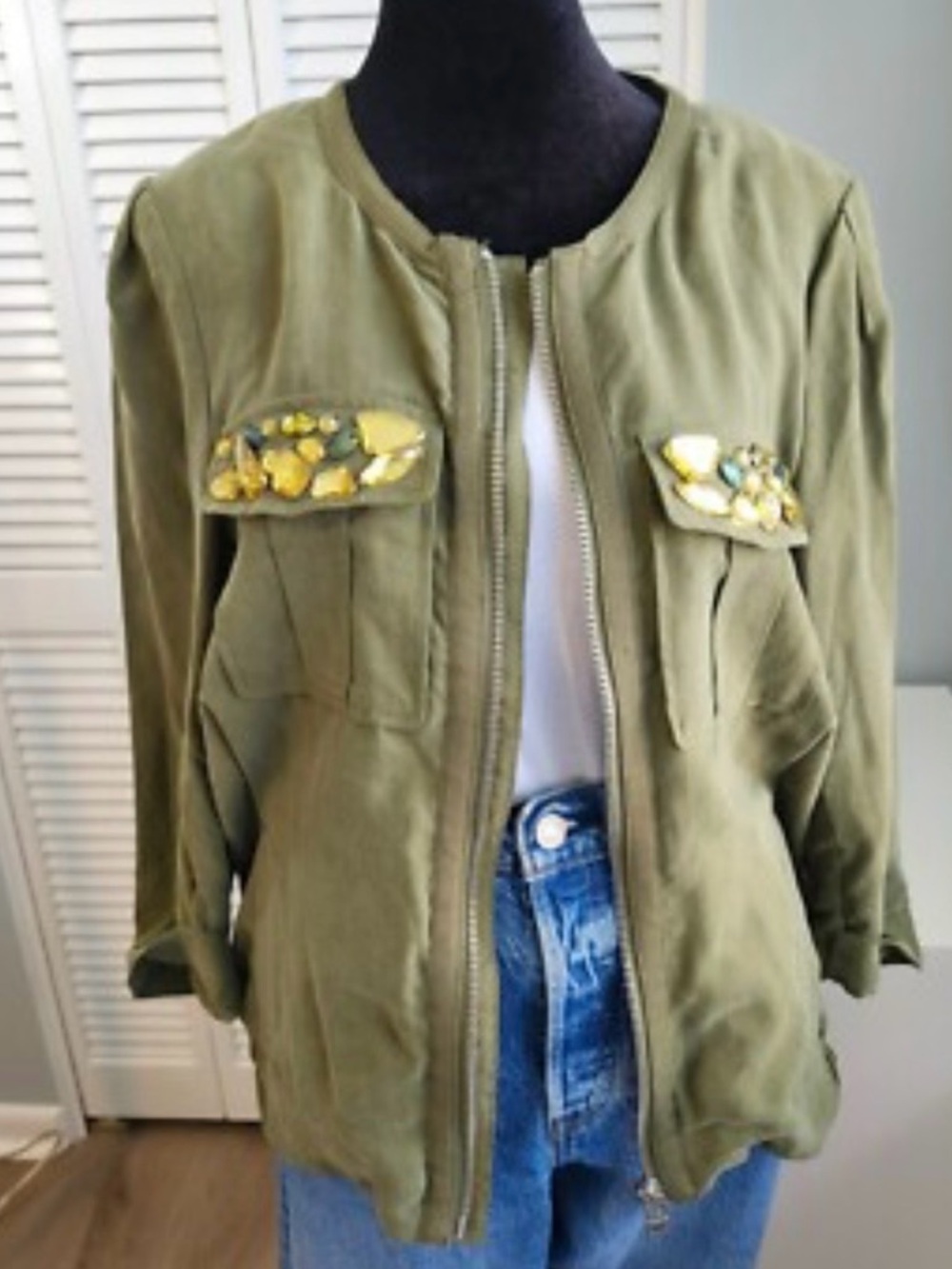 H&M Embellished Olive Green Jacket, size 4